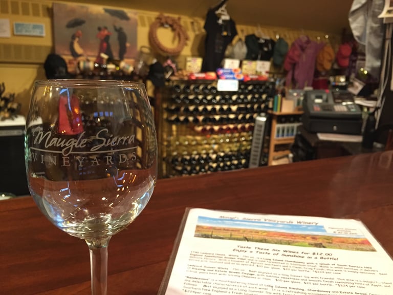 Wine Glass and Tasting Menu Maugle Sierra Vineyards by Jessica Pickett