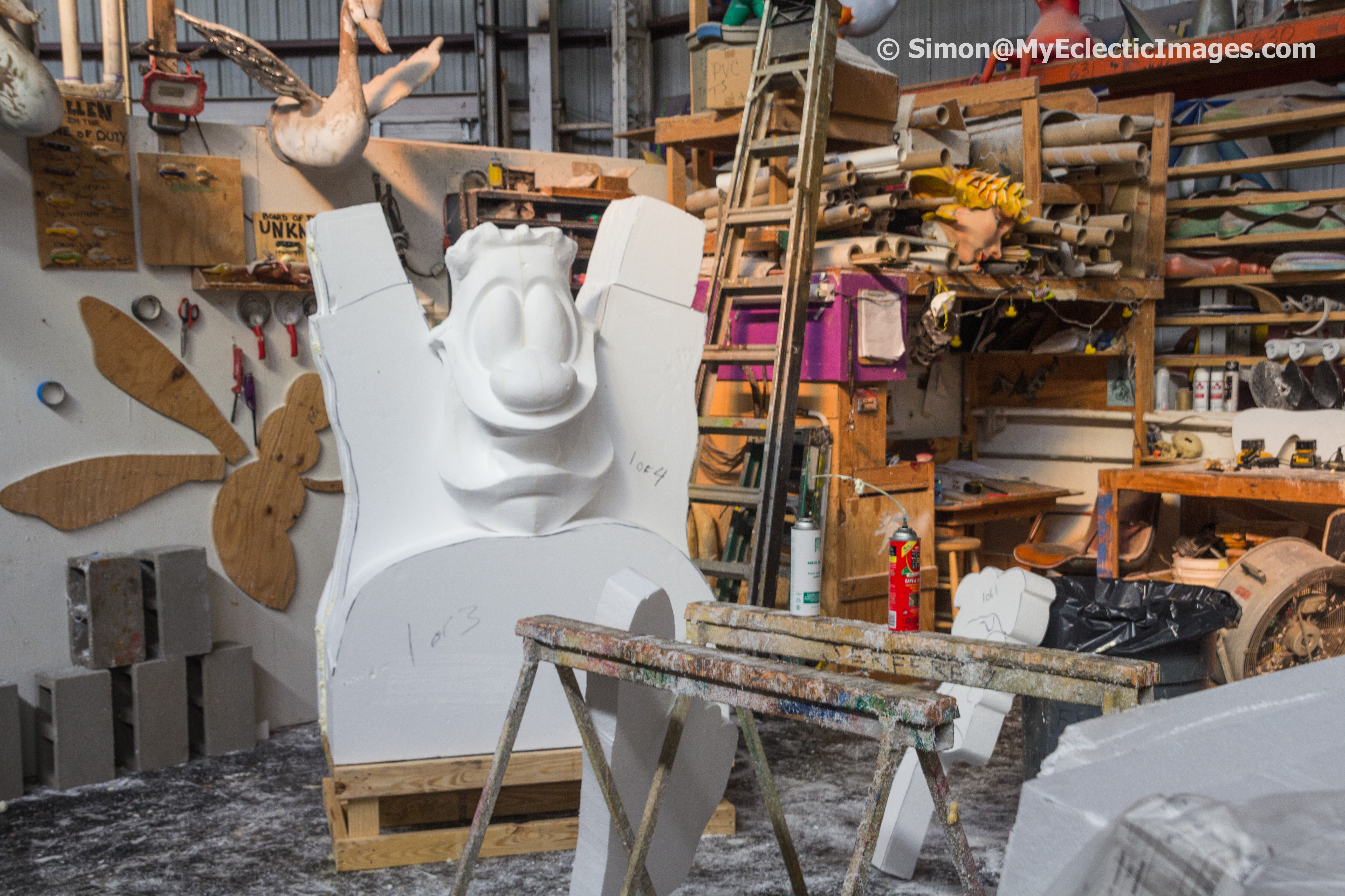 Carving a new figure in Mardi Gras World New Orleans