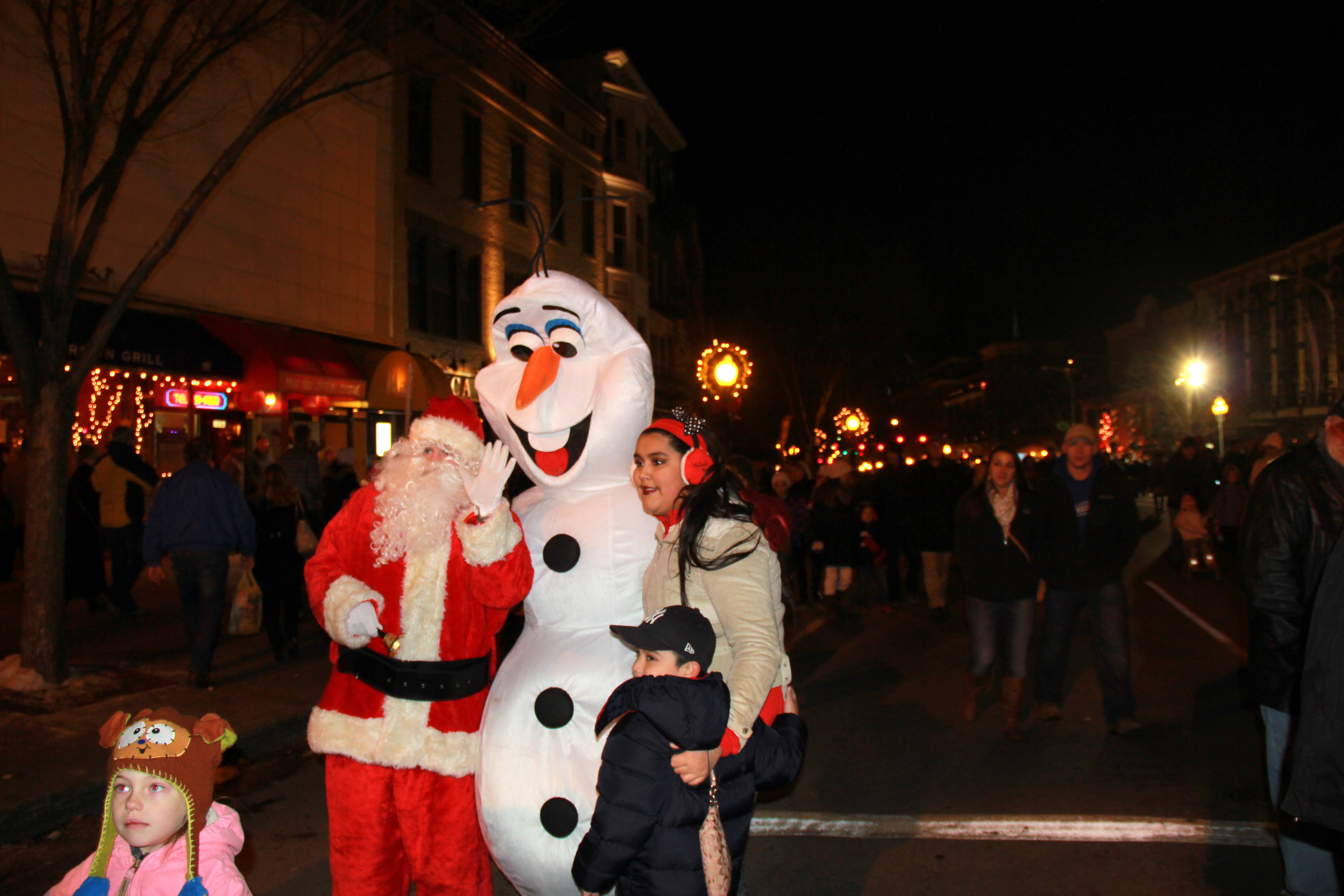 Olaf and Santa Victorian Street Walk