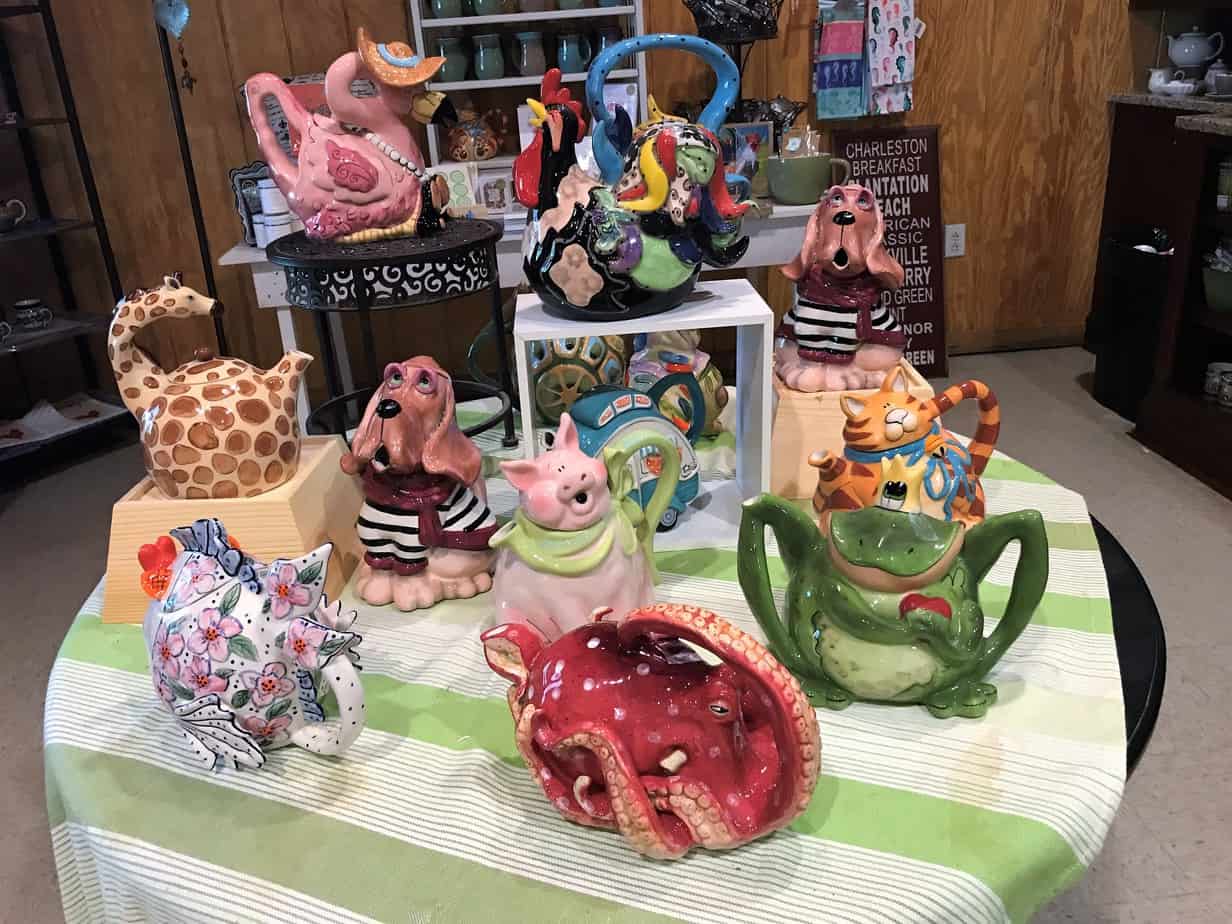 Visiting Charleston South Carolina - whimsical teapots at Charleston Tea Plantation