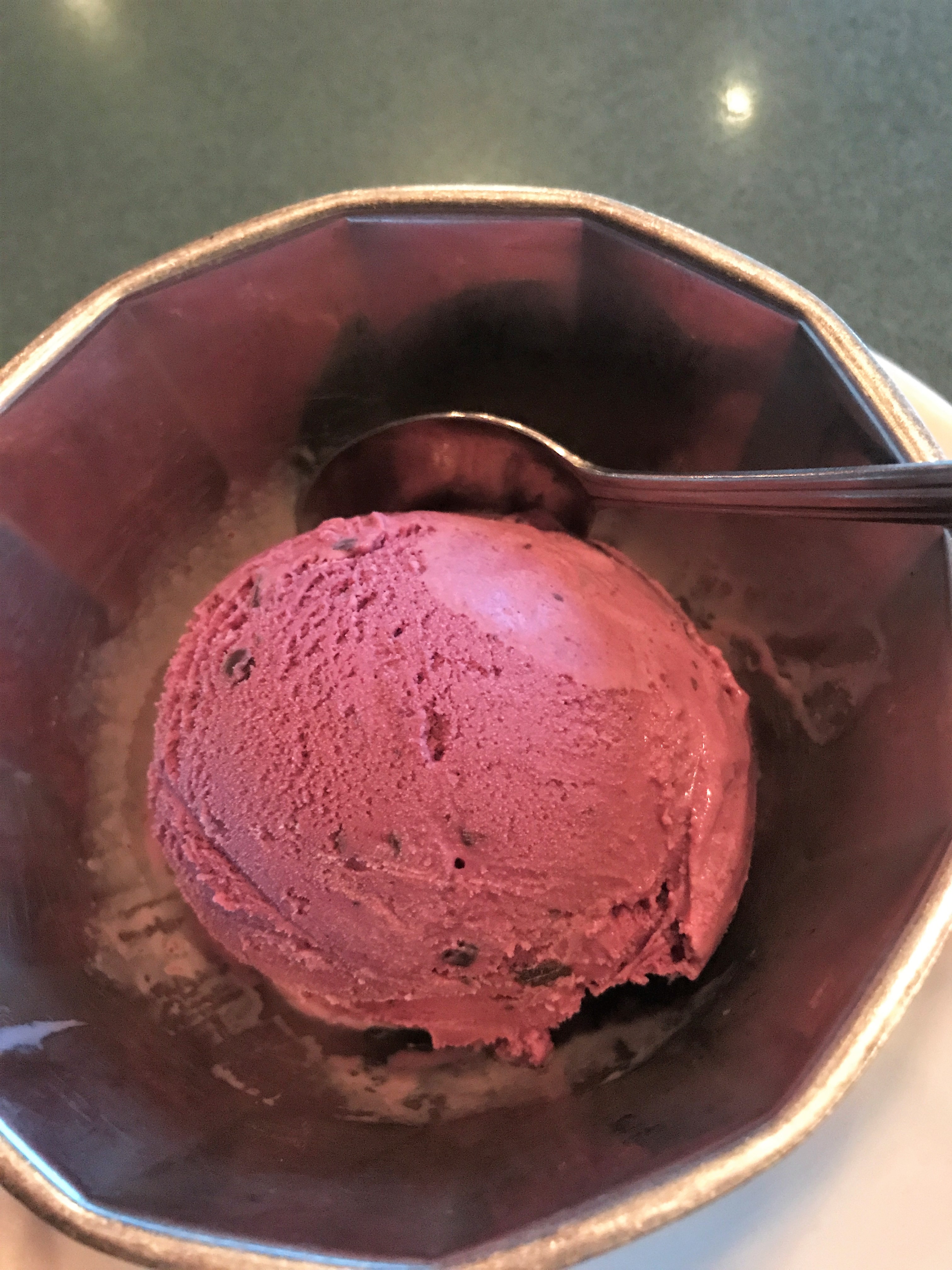 Signature flavor of Graeter's Ice Cream in Cincinnati Black Raspberry Chocolate Chip
