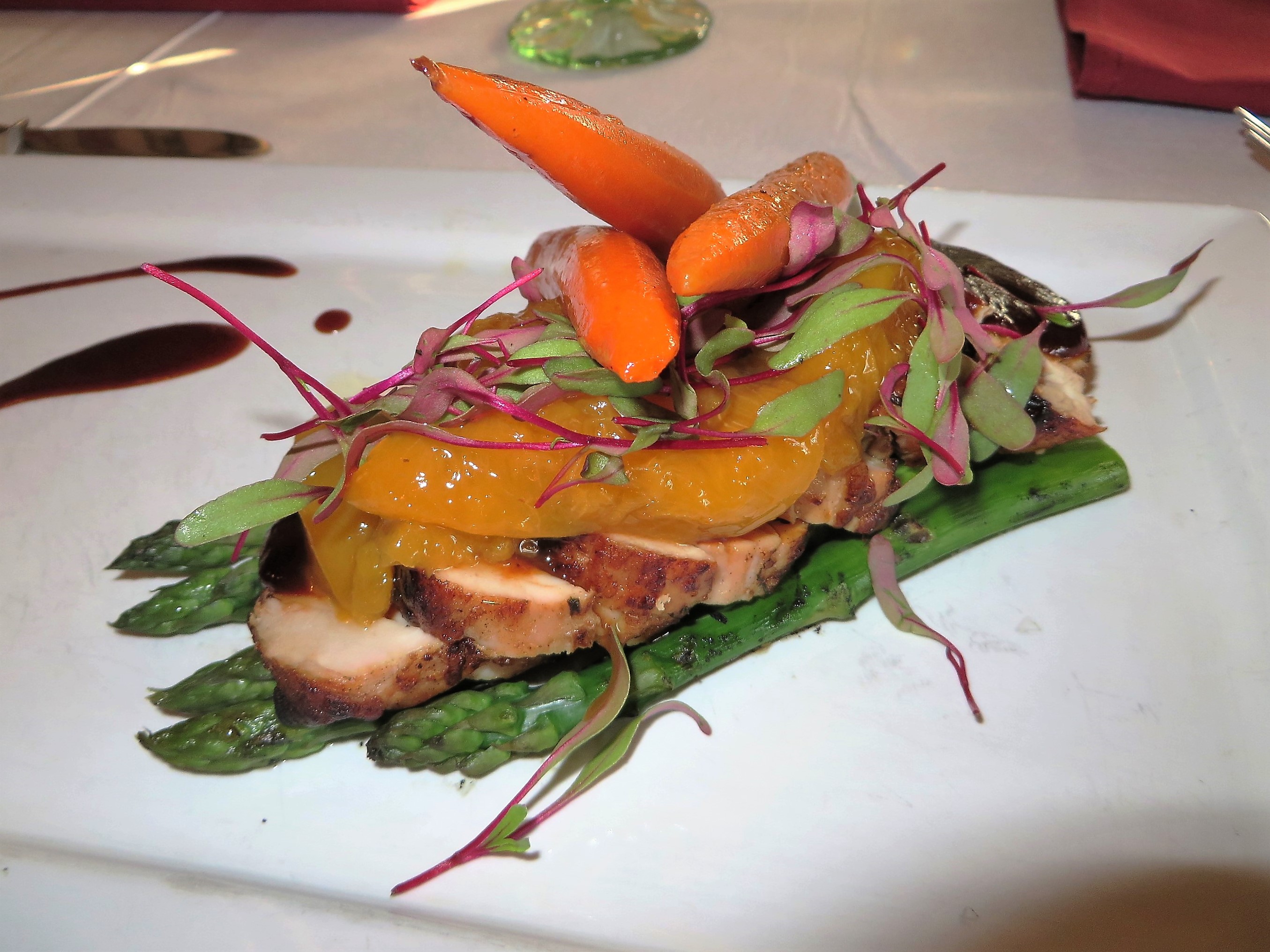 Gardens Restaurant - Pork Tenderloin with carrots, asparagus and peaches