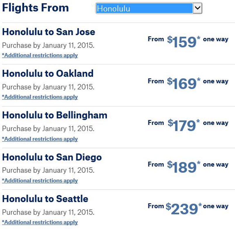Alaska Air Sale Honolulu Departures