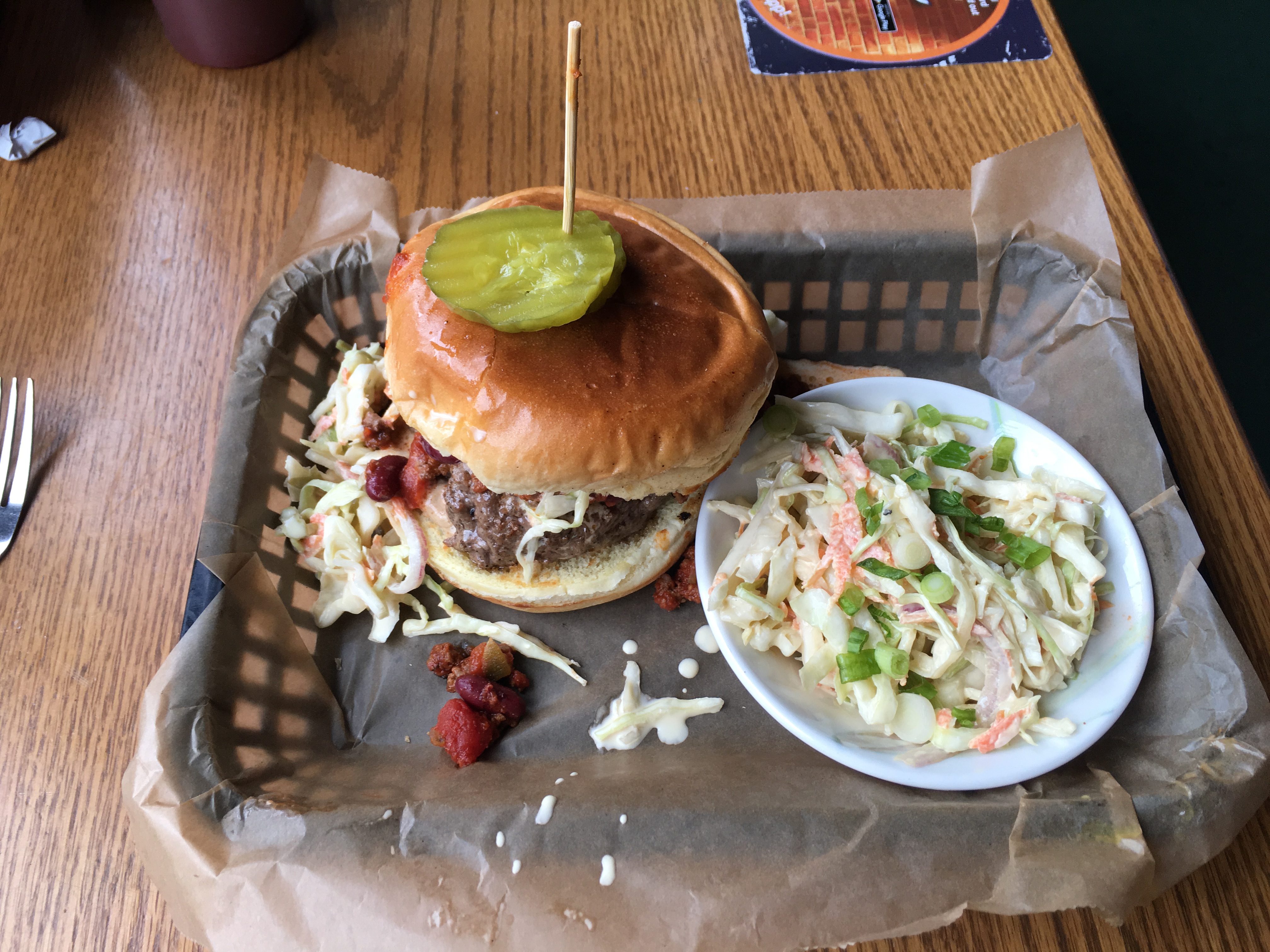 A Carolina Burger with Cole Slaw at the Loaded Goat - Mt Airy