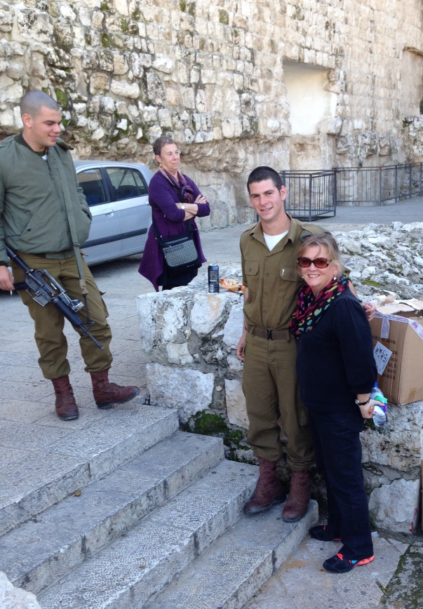 Posing with Israeli soldiers in Old Jerusalem, Israel