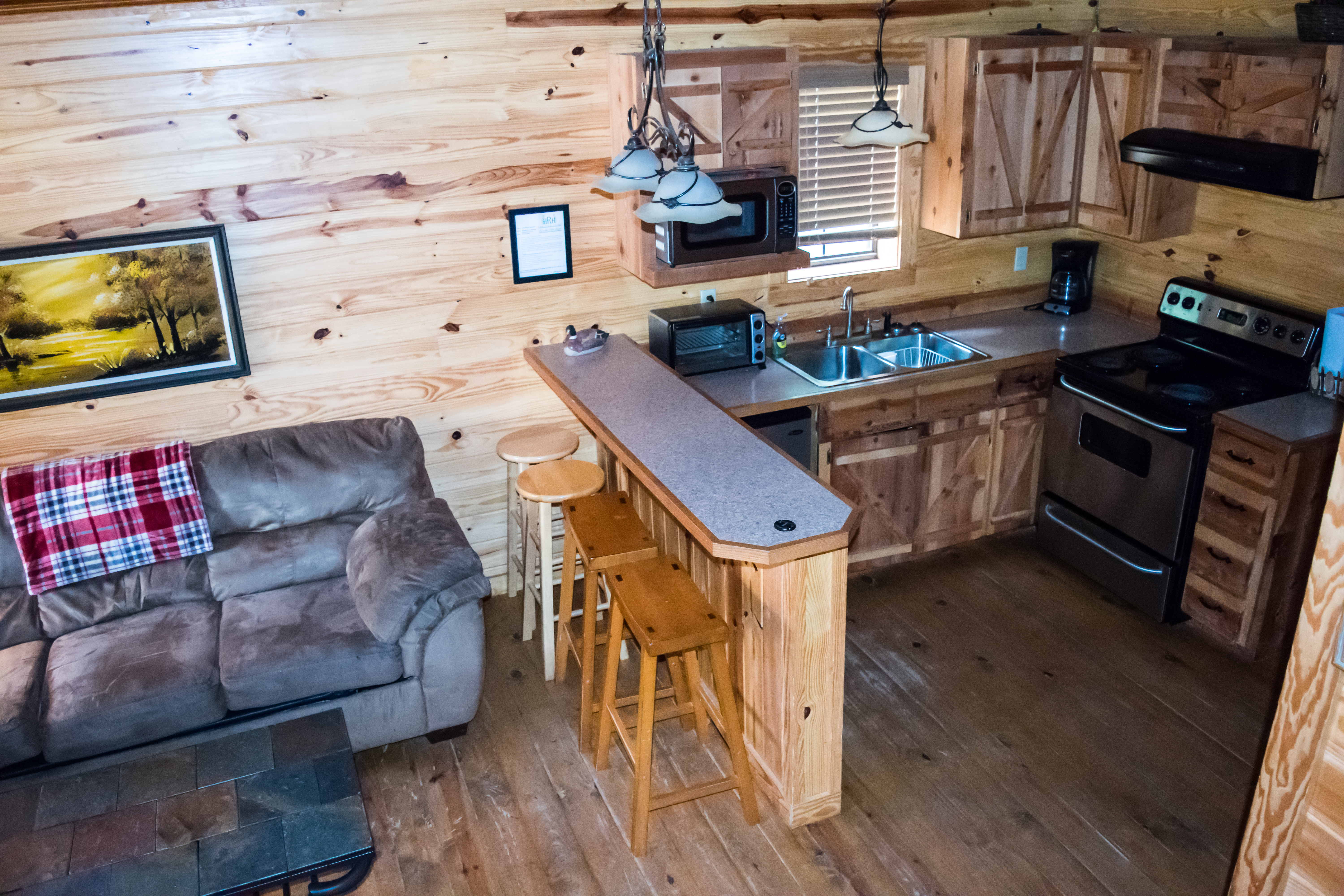 Cabins of Horseshoe Hills Ranch Interior Kitchen and Living Area