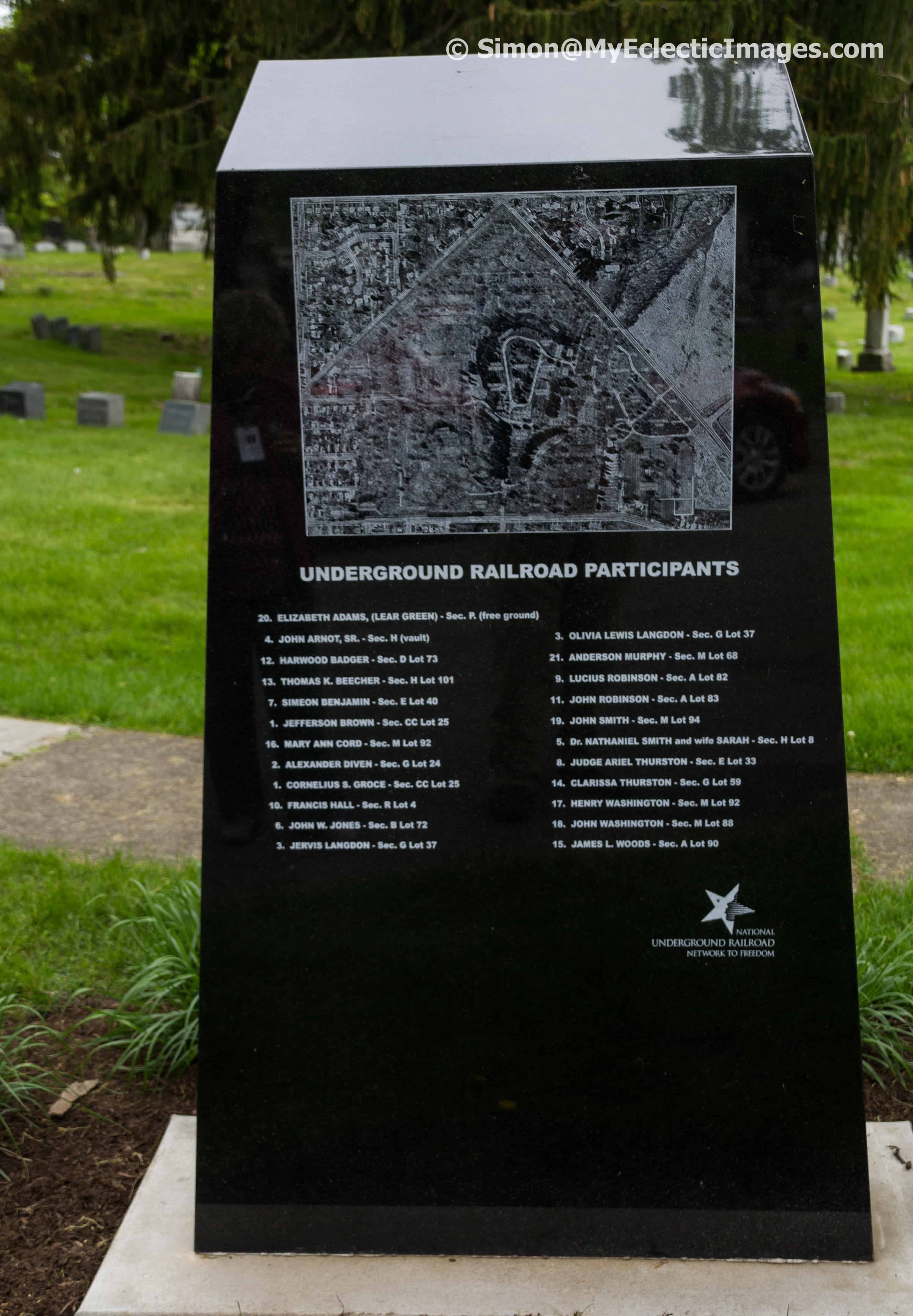 Marker for Underground Railroad Woodlawn Cemetery