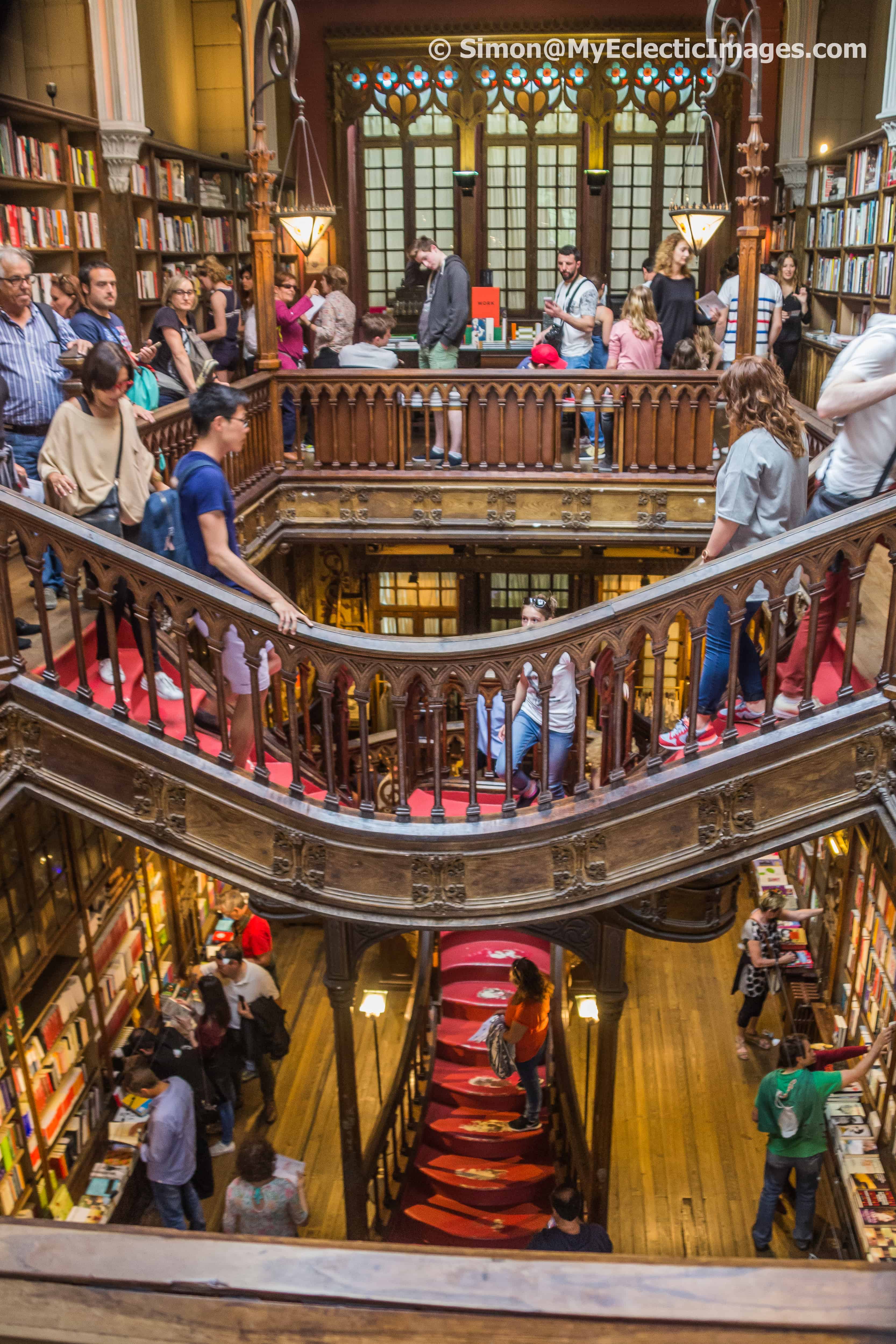 Shoppers on Stairway at Lello Bookstore in Porto