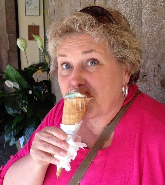 Connie Pearson enjoying gelato