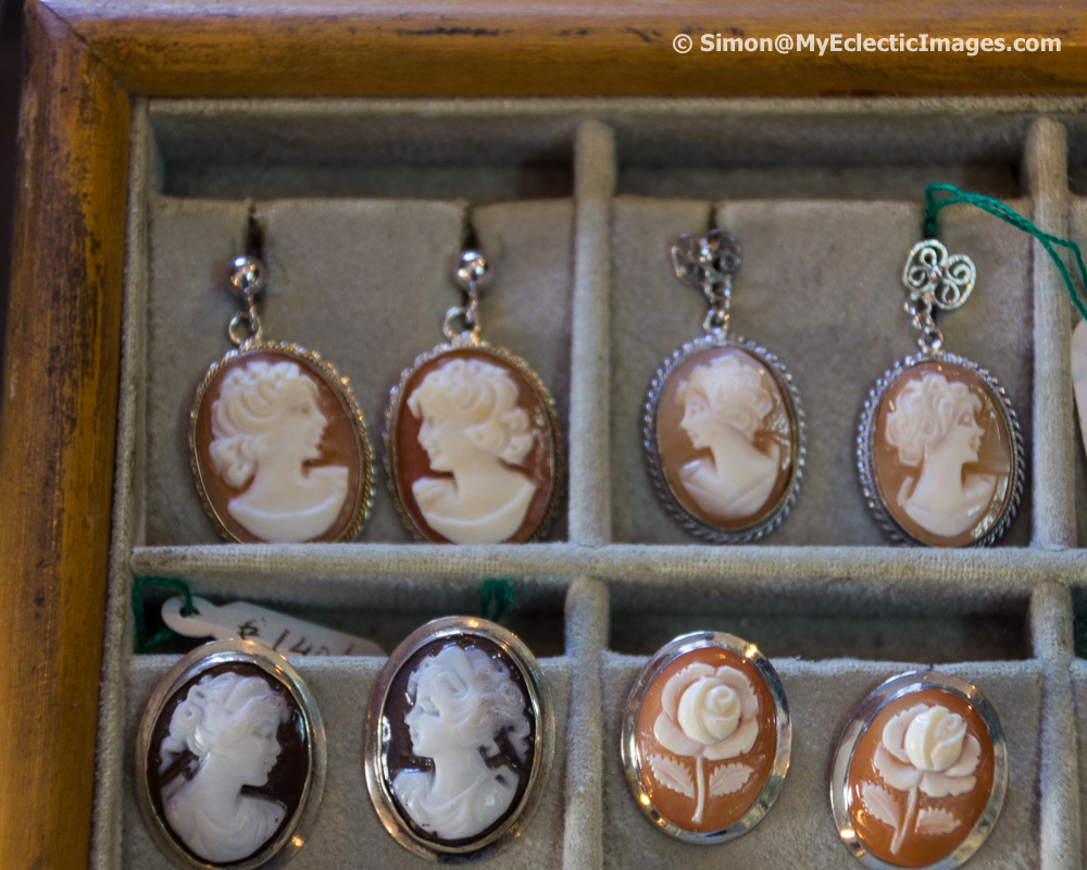 Examples of earrings created from hand carved cameos