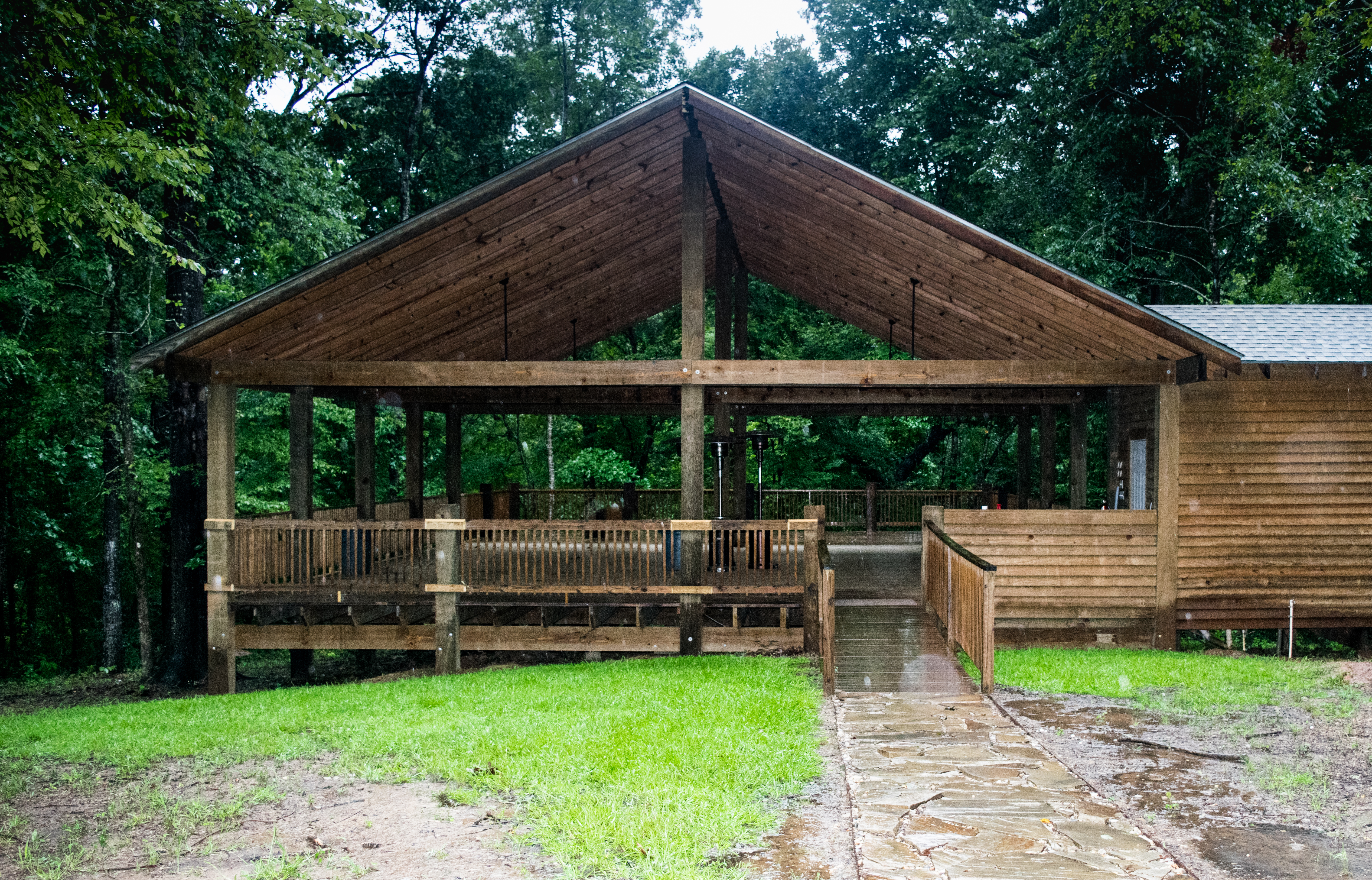 Party pavilion available for groups or cabin guests at Cabins of Horseshoe Hills Ranch