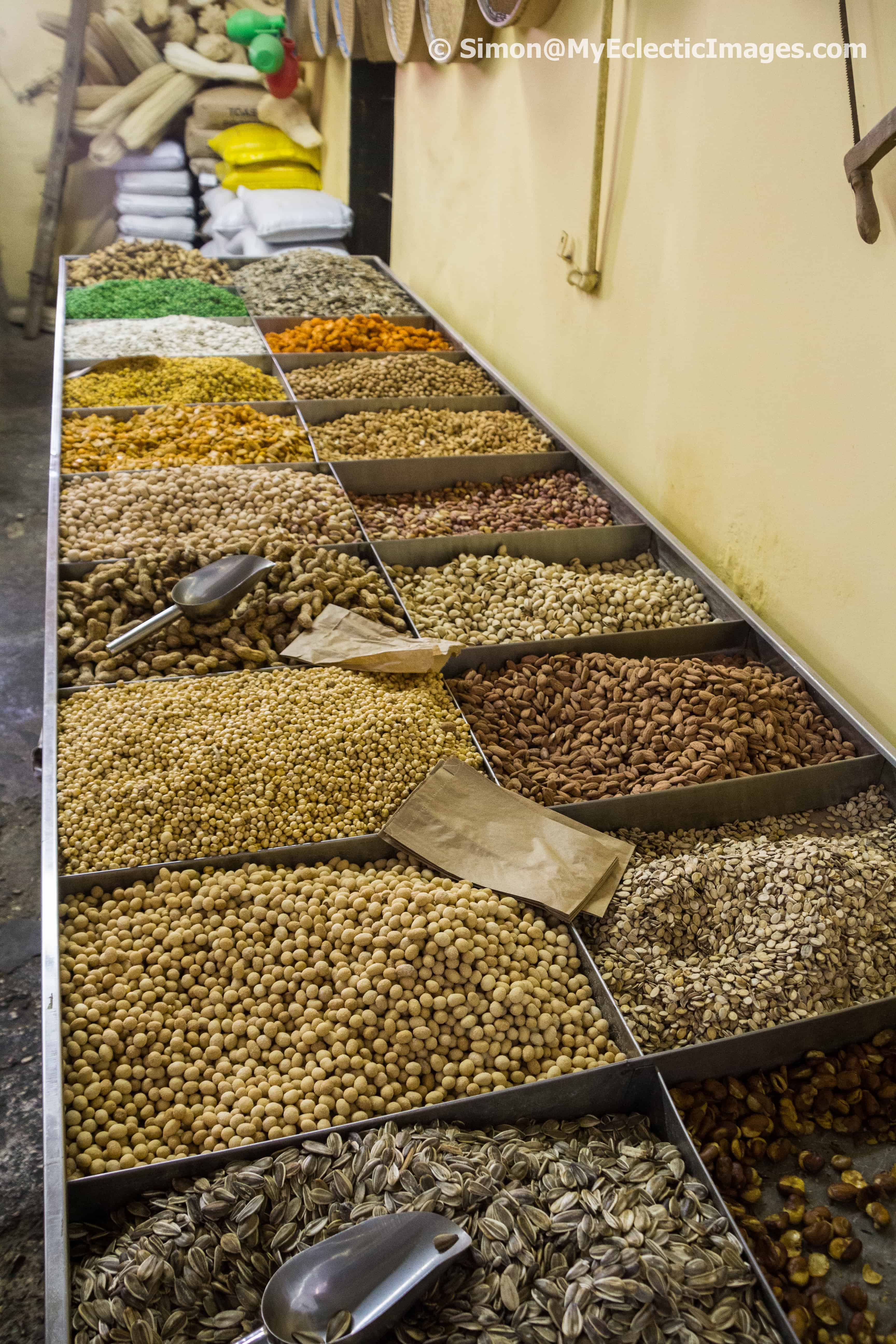 Dried Pulses, Beans and Nuts at the spice store in Nazareth