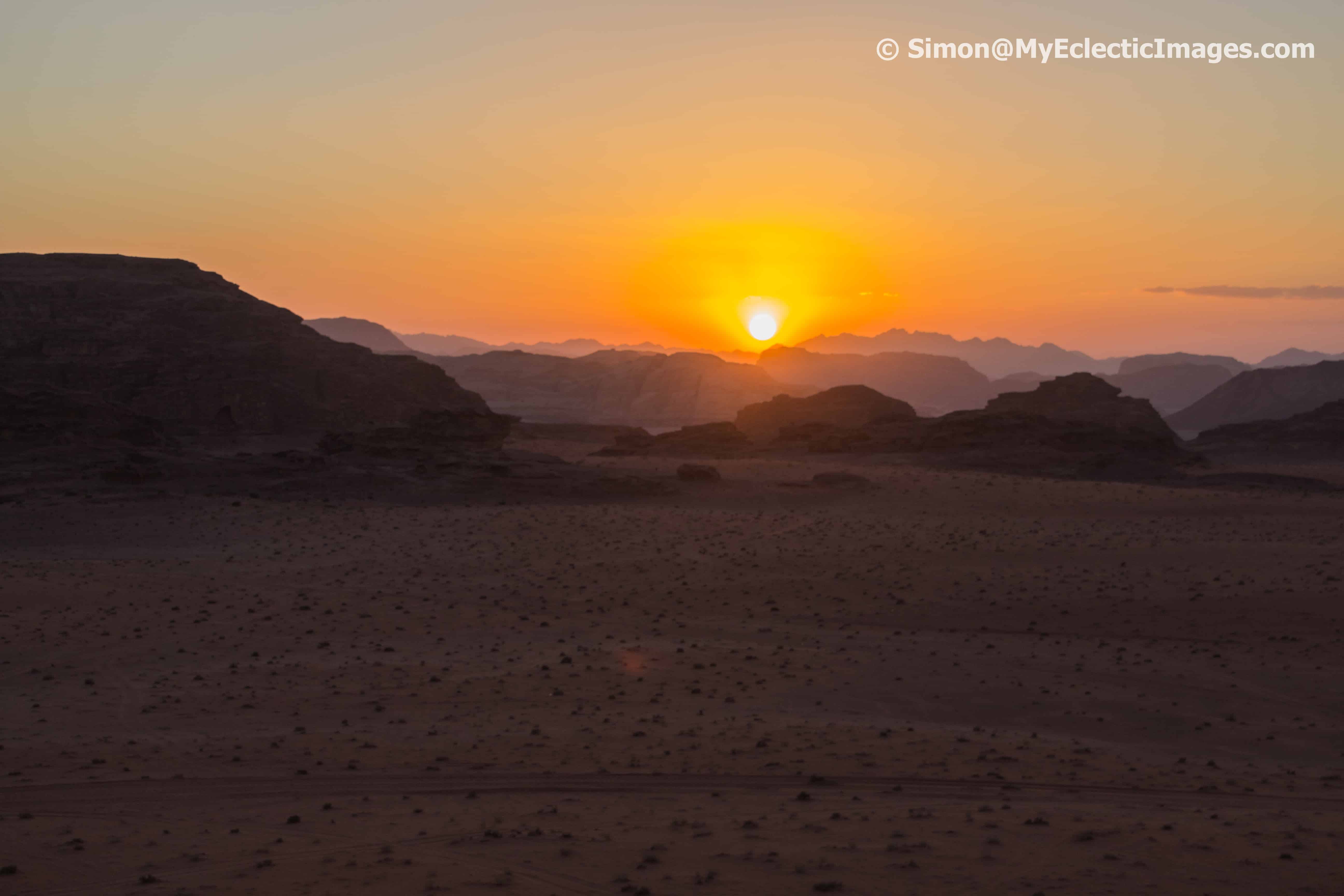 Sunset Over the Mountains Bordering Wadi Rum Jordan